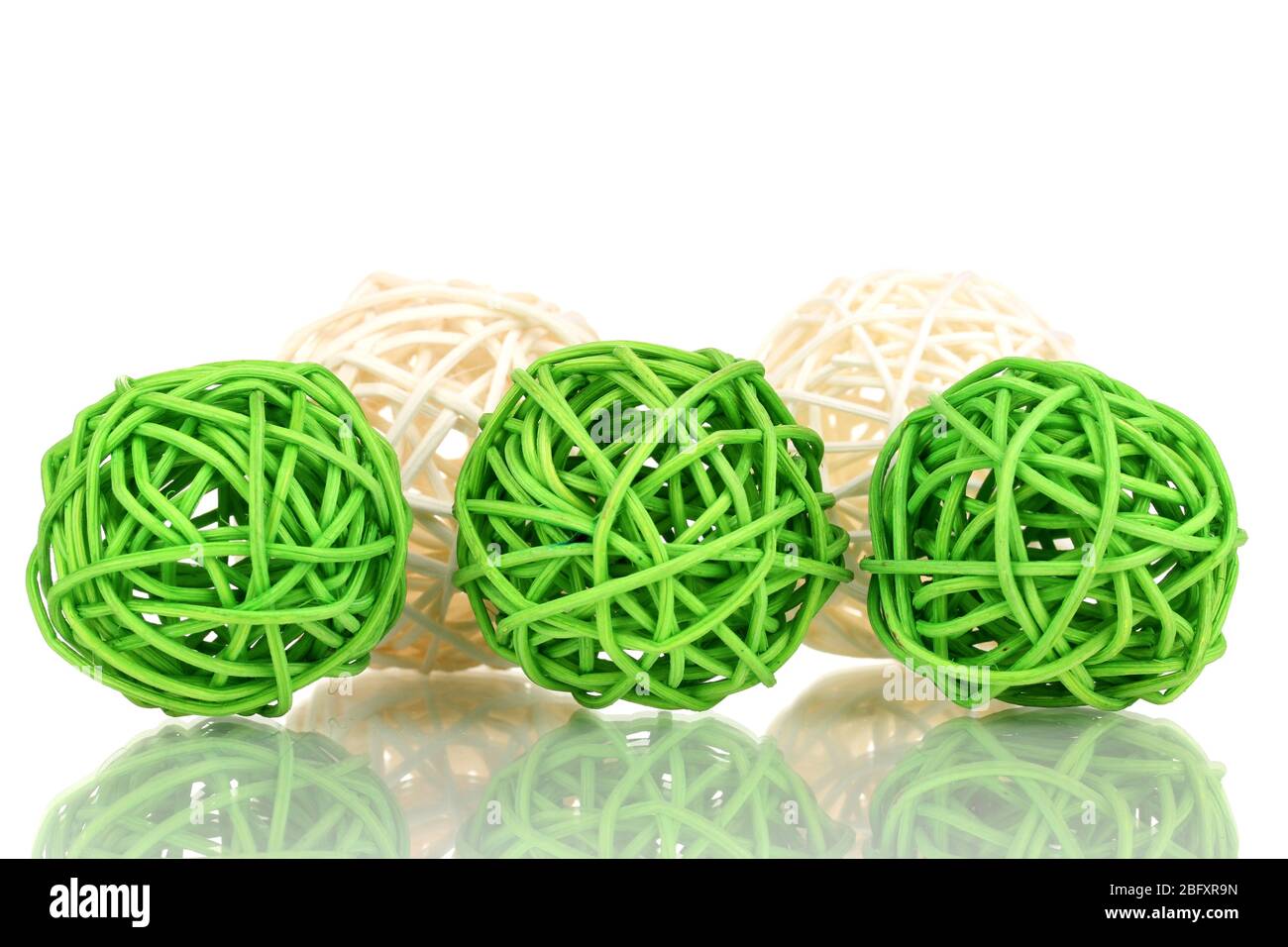 wicker bamboo balls isolated on white Stock Photo