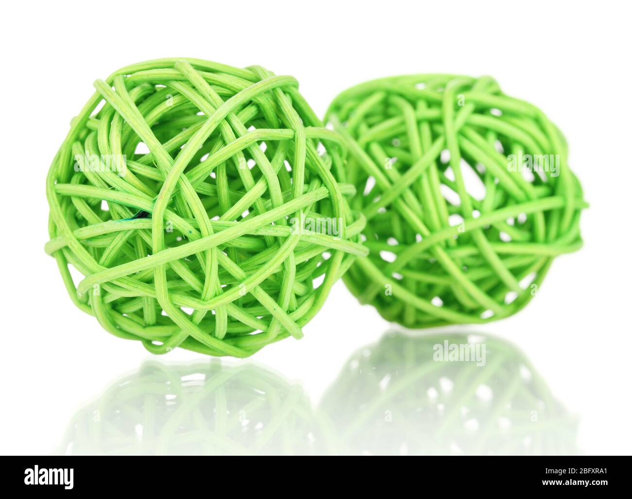 wicker bamboo balls isolated on white Stock Photo