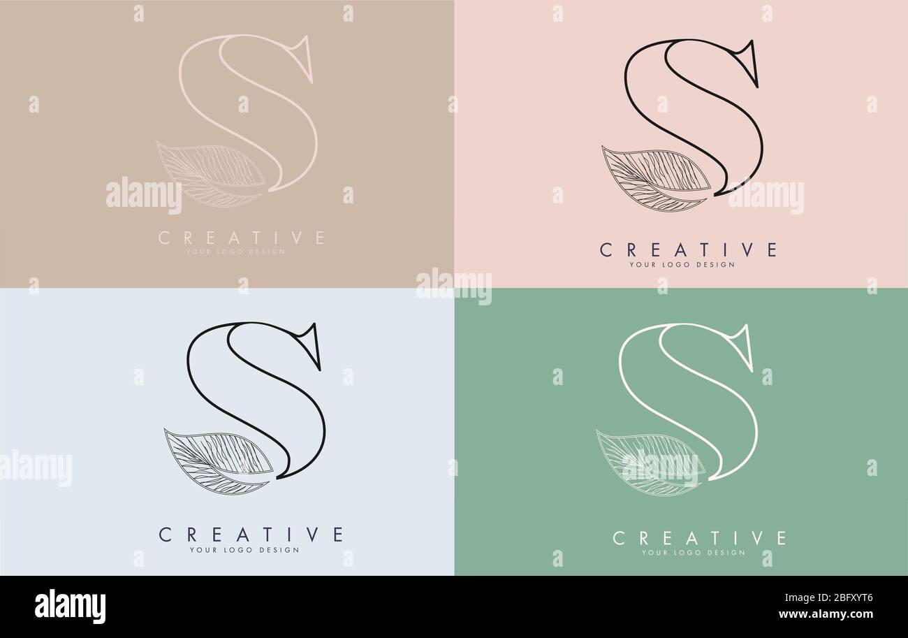 Outline Letter S Logo icon with Wired Leaf Concept Design on colorful ...