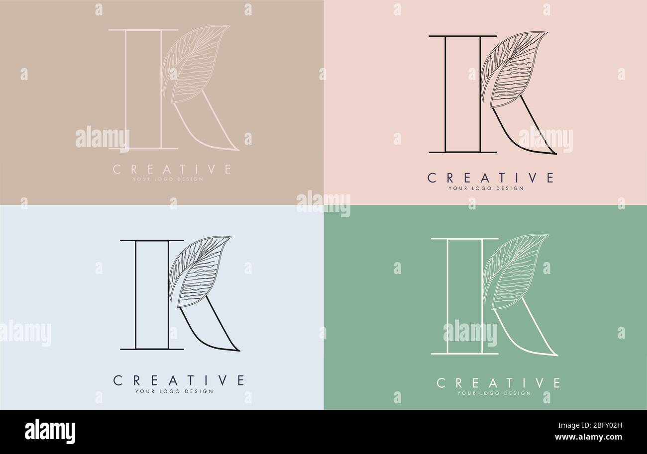 Outline Letter K Logo icon with Wired Leaf Concept Design on colorful ...