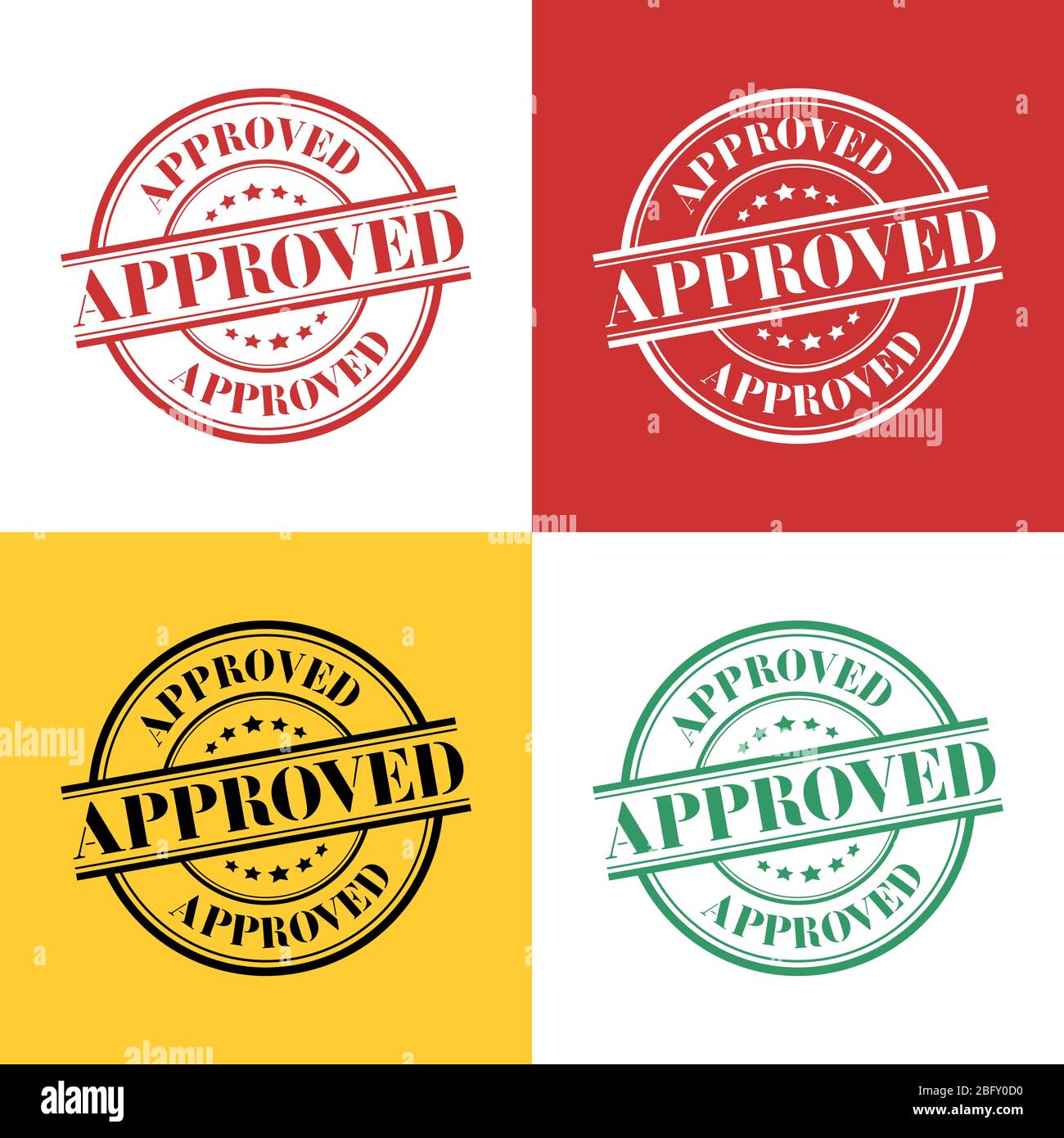 Approved, round vector icon, transparent in four colors. Approval label Stock Vector