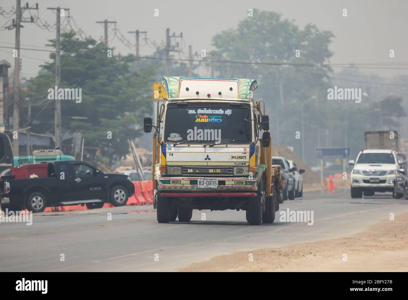 Chiangmai, Thailand -  April 4 2020: Private Mitsubishi Fuso  Cargo Truck.  Photo at road no.121 about 8 km from downtown Chiangmai, thailand. Stock Photo