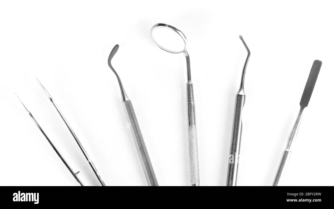 Set of dental tools for teeth care isolated on white Stock Photo Alamy