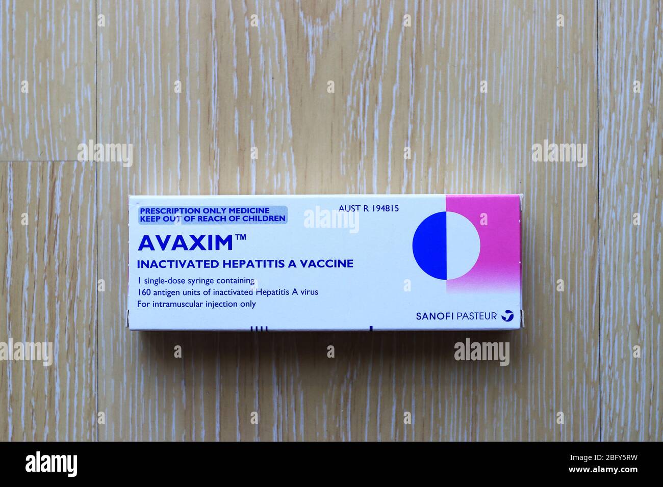 (NOT AN ACTUAL MEDICATION. This is stock photo). Close up of Avaxim a hepatitis A vaccine Stock Photo