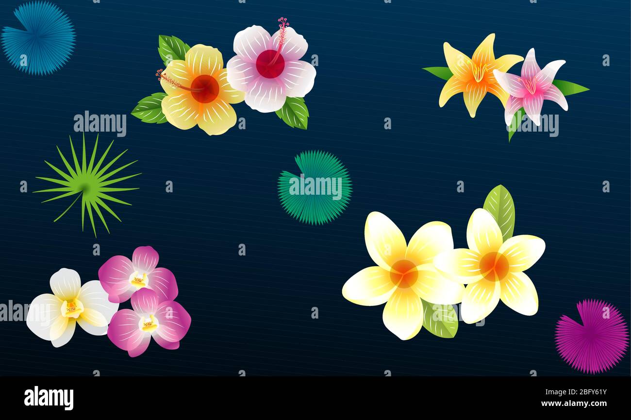 different types of flower collection on abstract background Stock Vector