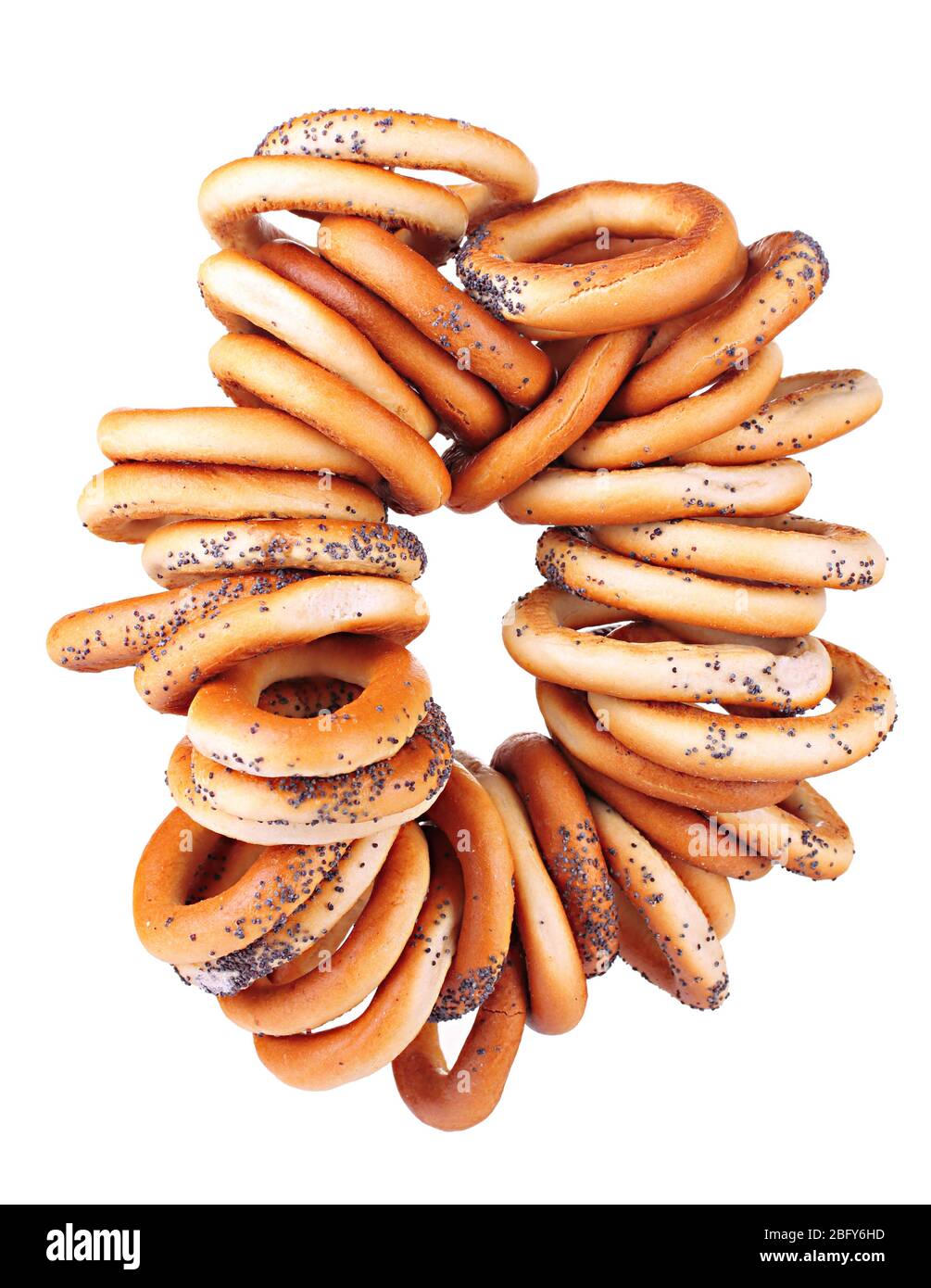 tasty bagels on rope, isolated on white Stock Photo - Alamy