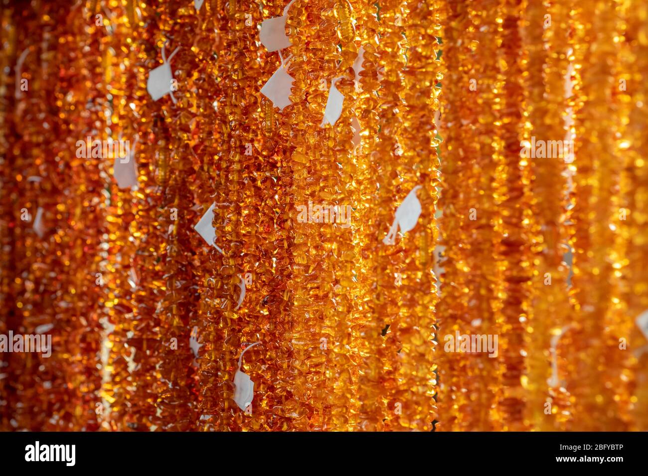 Beautiful amber jewellery for sale in Gdansk, Poland. Stock Photo