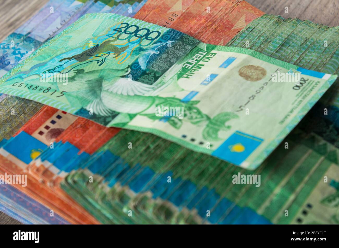 Tenge KZT. National currency of Kazakhstan, KZ. Exchange rate. Economy, development, business, Bank, broker. Banknotes Stock Photo