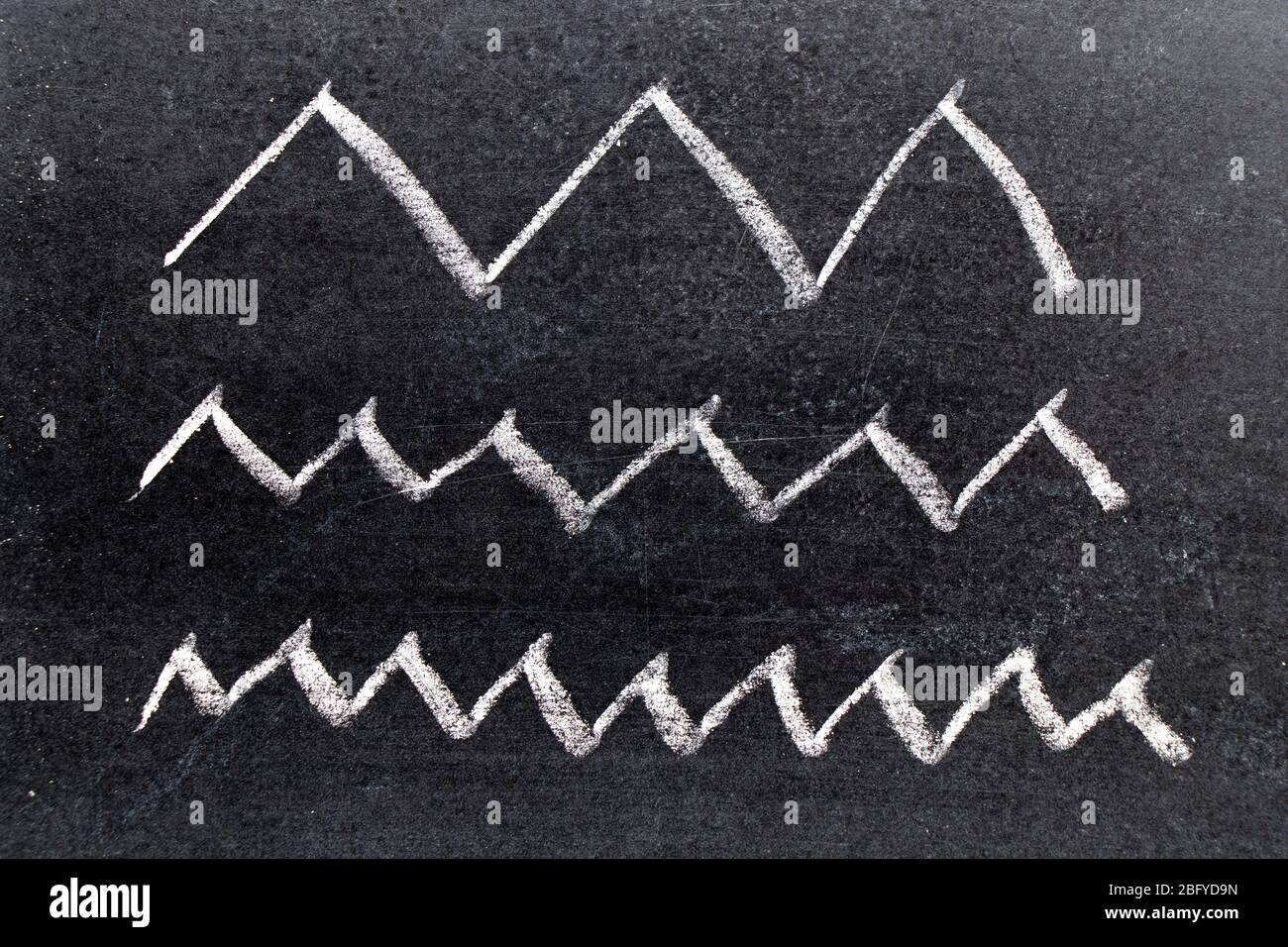 White chalk hand drawing in zigzag line shape on black board background