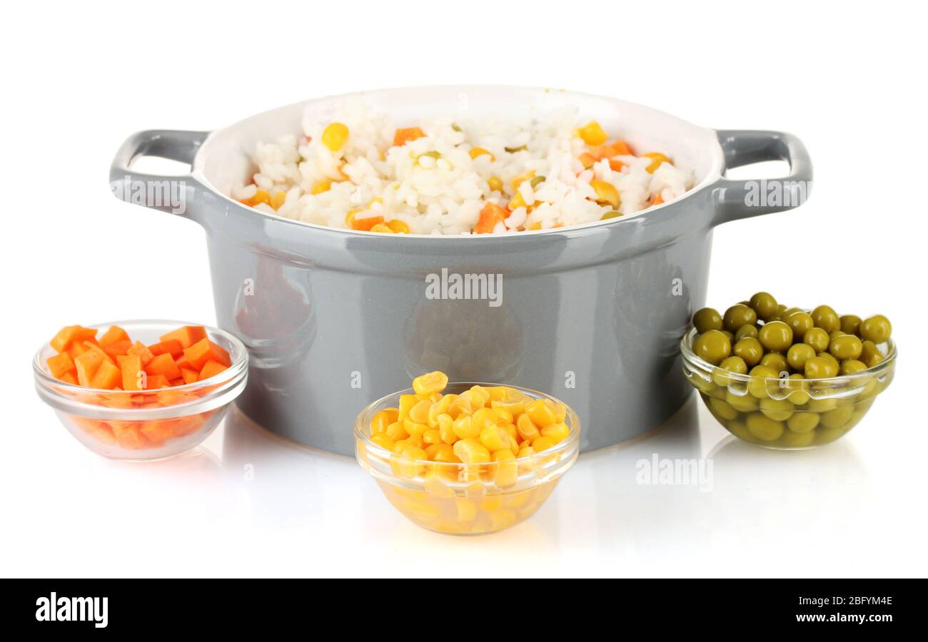 Risotto in gray pot isolated on white Stock Photo - Alamy