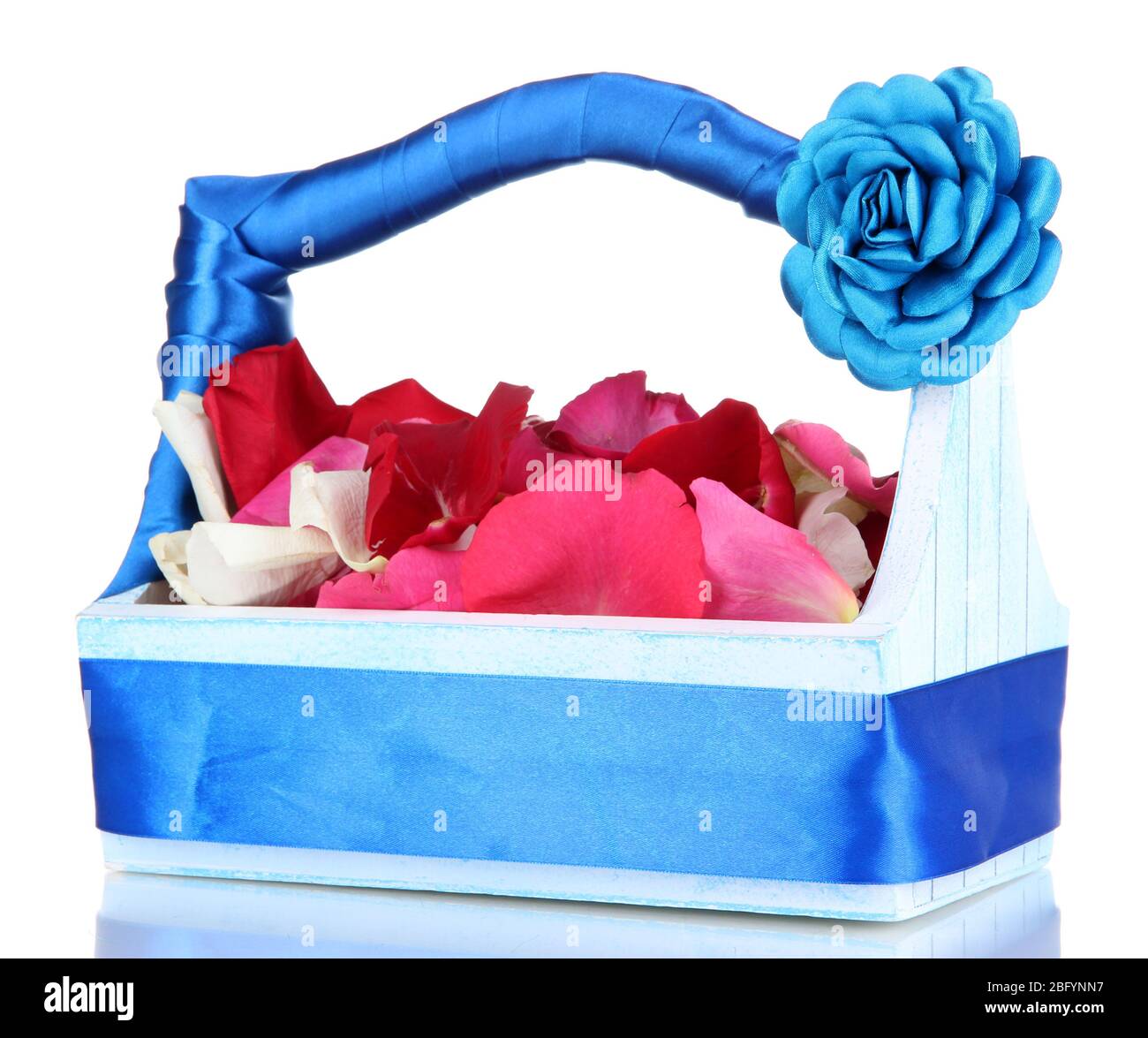 Wedding basket with rose petals isolated on white Stock Photo Alamy