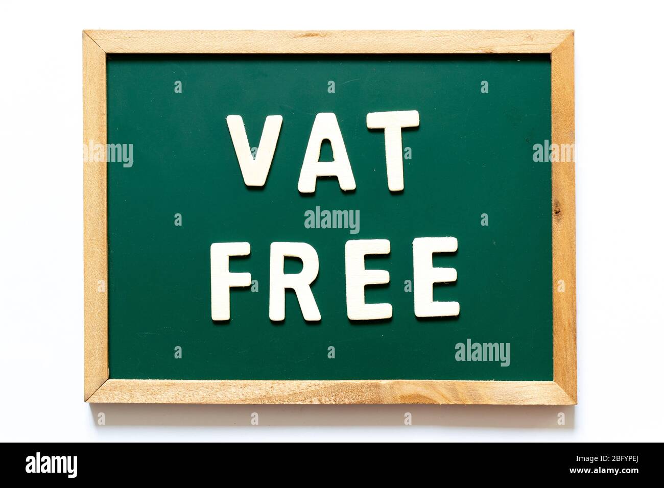Green blackboard and wood frame with word vat (abbreviation of value