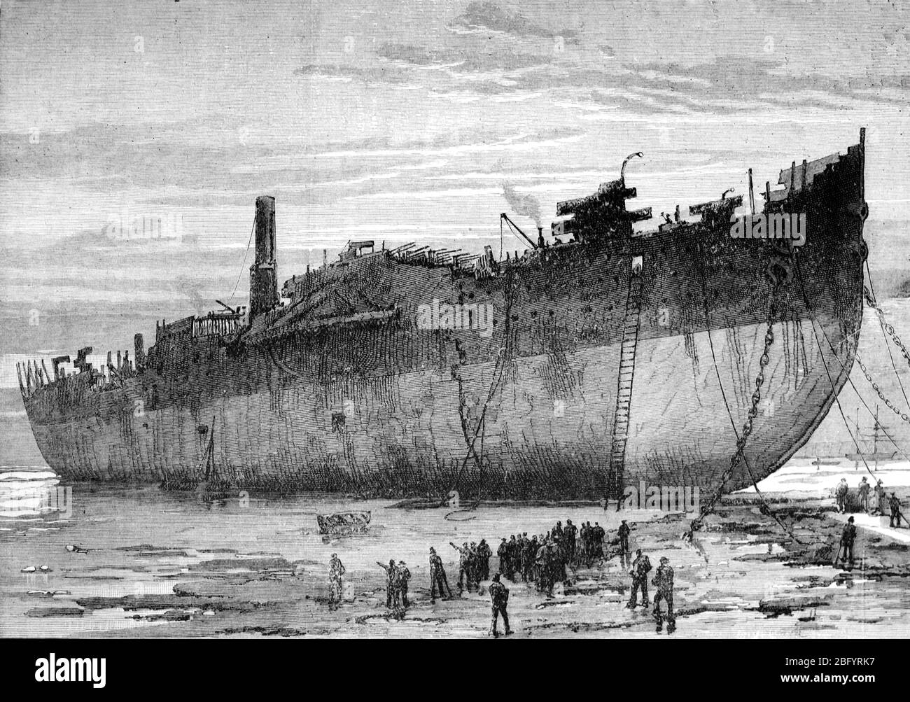 Ship Breaking or Dismantling the SS Great Eastern (1858-1890) the Largest Iron Steamship in the World in its Time; Vintage or Old Illustration or Engraving 1890. Stock Photo