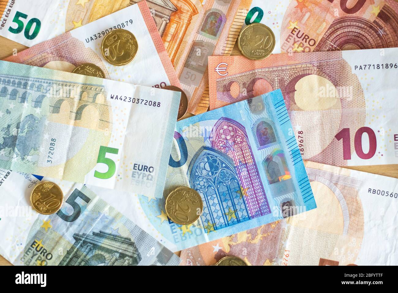 money euro coins and banknotes. economic crisis. EU Stock Photo