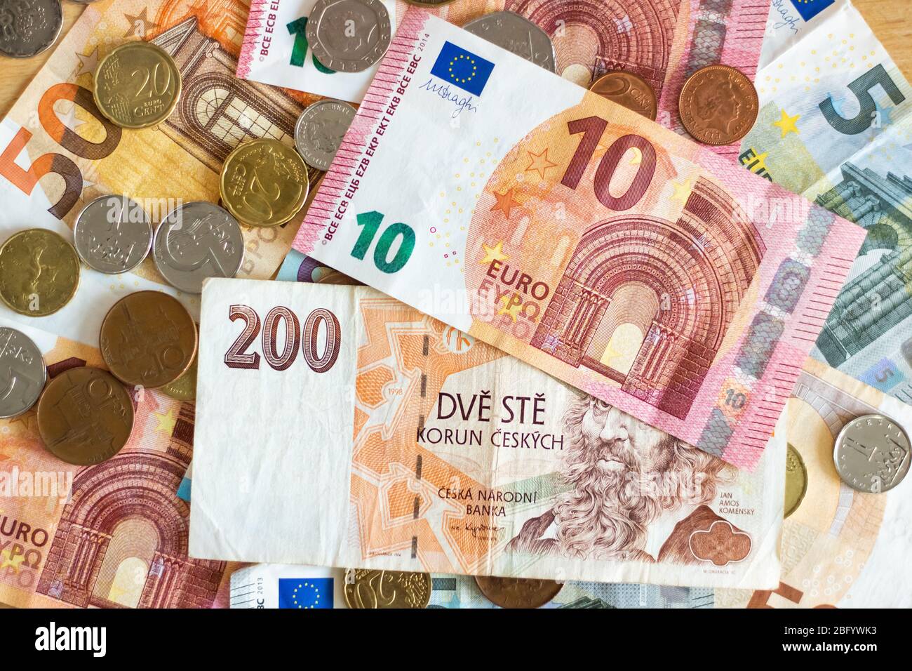 money euro coins and banknotes. economic crisis. EU Stock Photo