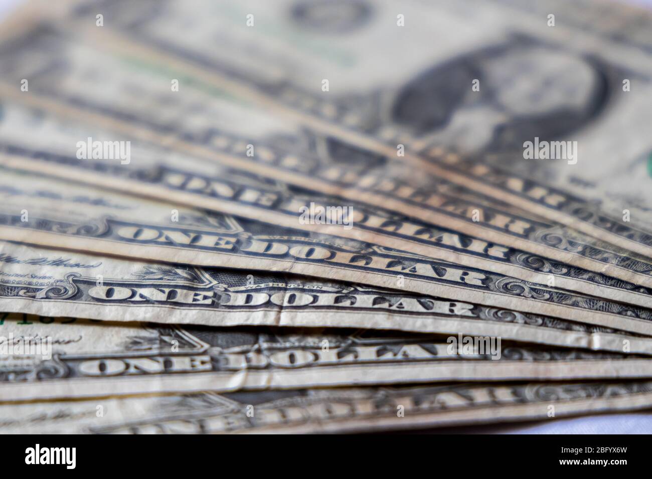 Closeup US 1 Dollar Currency Bank Notes. selective focus Stock Photo