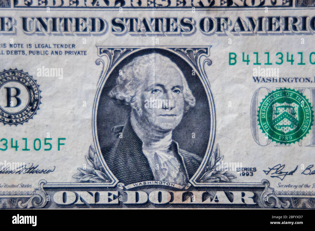 Closeup US 1 Dollar Currency Bank Notes. selective focus Stock Photo