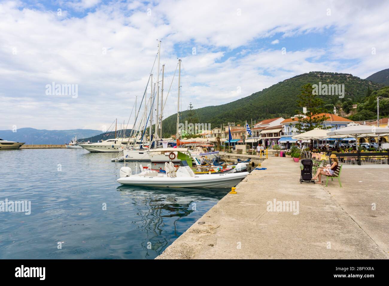 View of the sailing boats at the port of Sami in Kefalonia, ionian ...