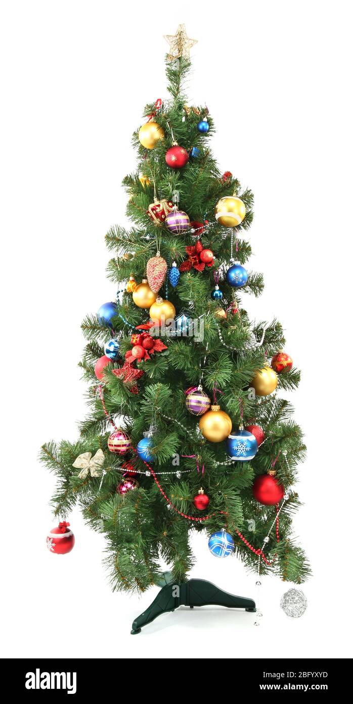 Decorated Christmas tree isolated on white Stock Photo - Alamy