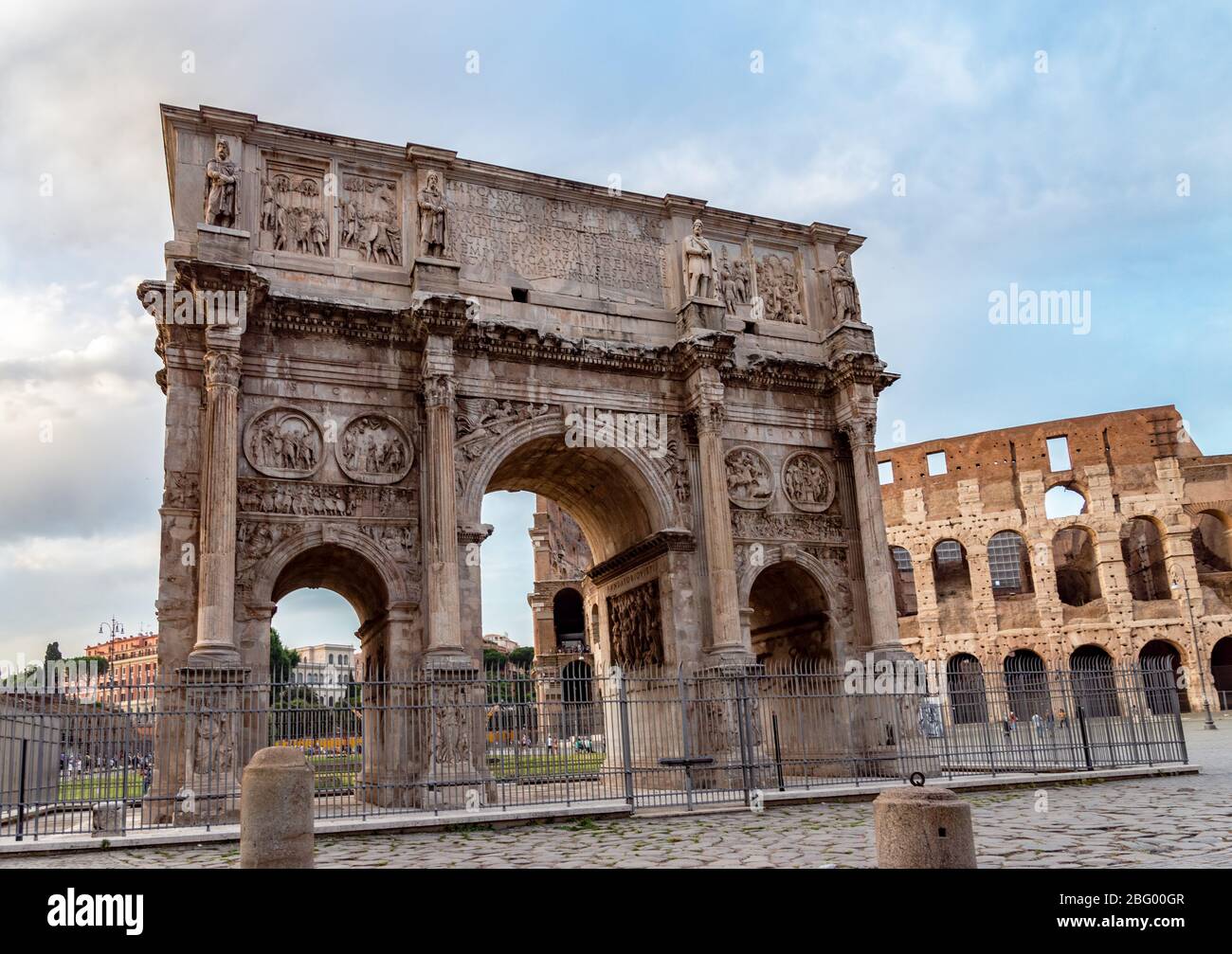 Arc Rome Triumphal Arch of Constantine and Colosseum - Rome, Italy Stock Photo ...