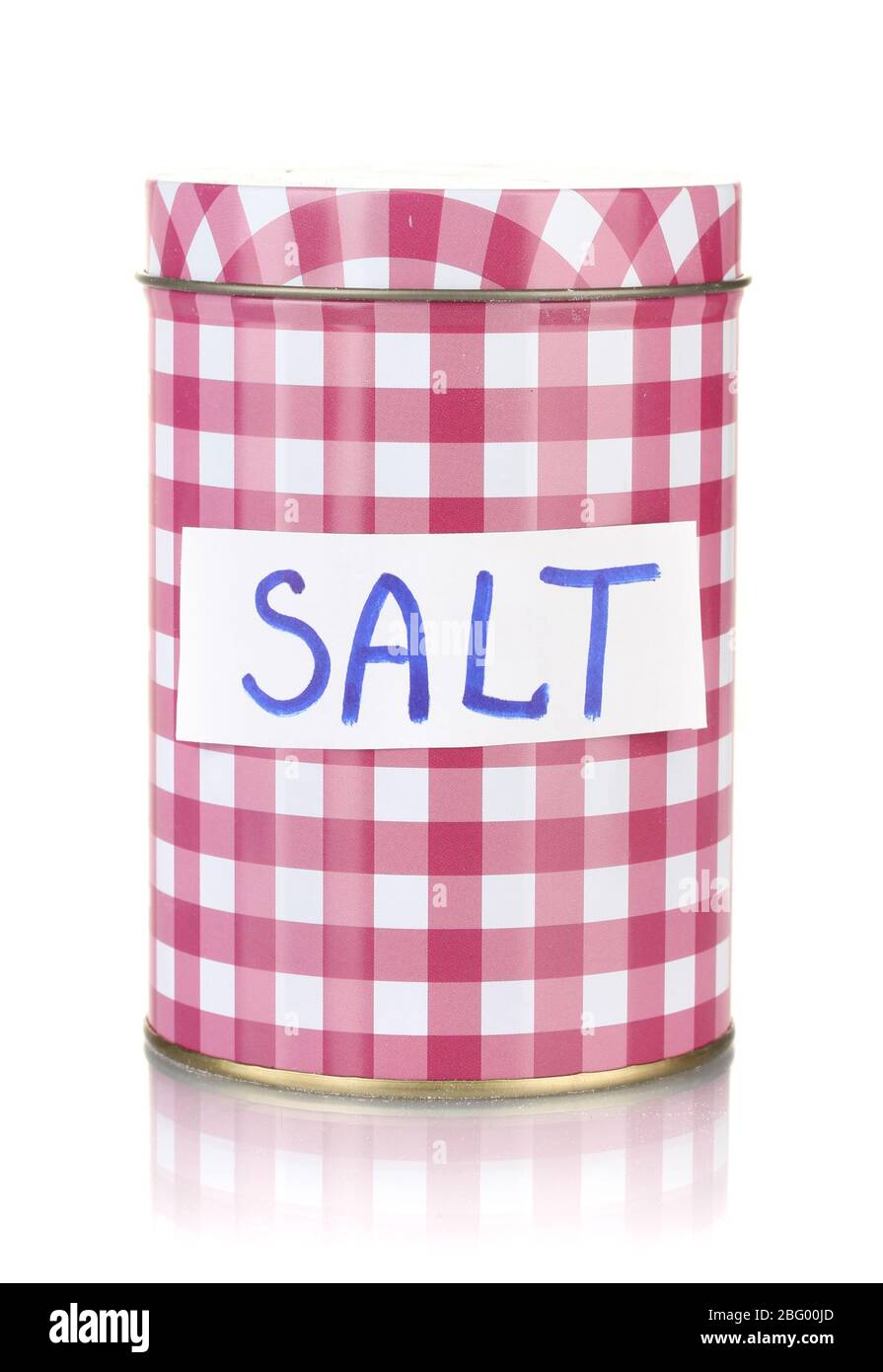 Salt container isolated on white Stock Photo Alamy