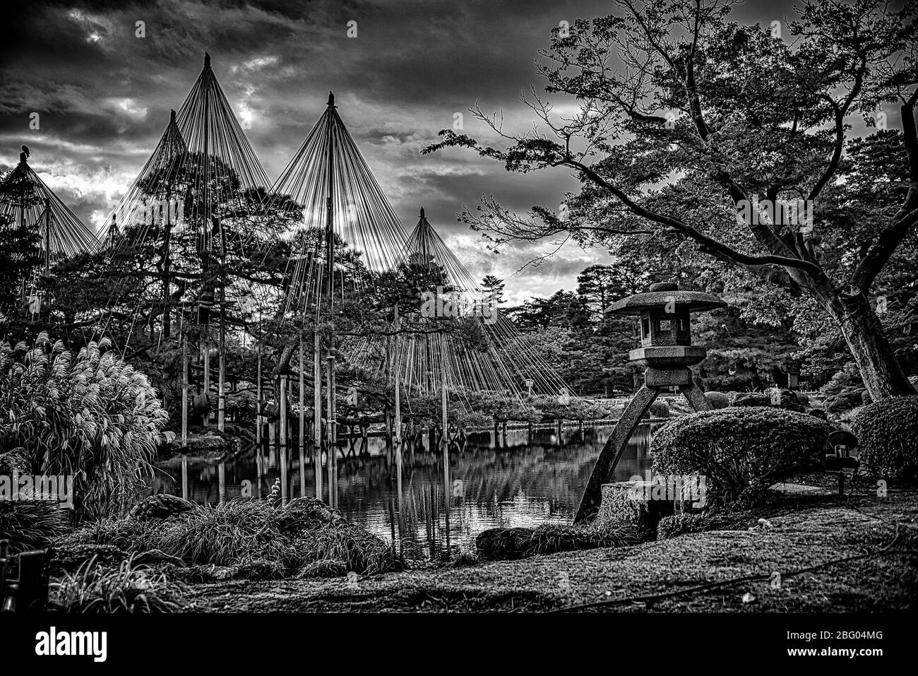 Kasumi pond, Kenroku-en Garden in Kanazawa, Japan. Stock Photo