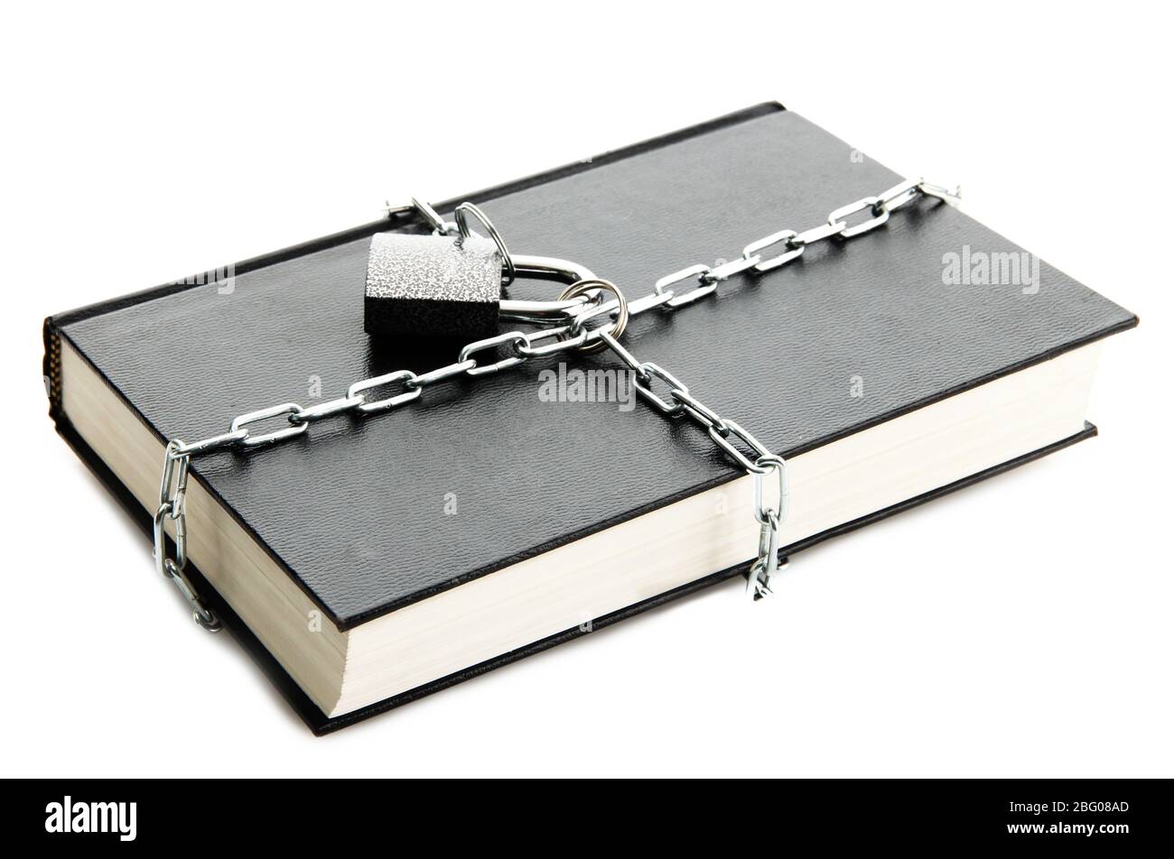 black book with chain, isolated on white Stock Photo - Alamy