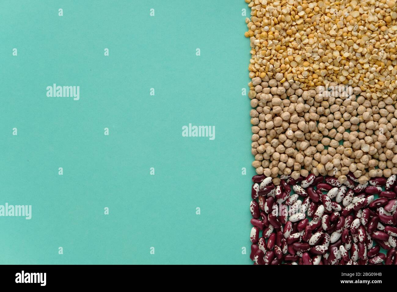 Different legumes beans, chickpeas and peas. nutritional concept