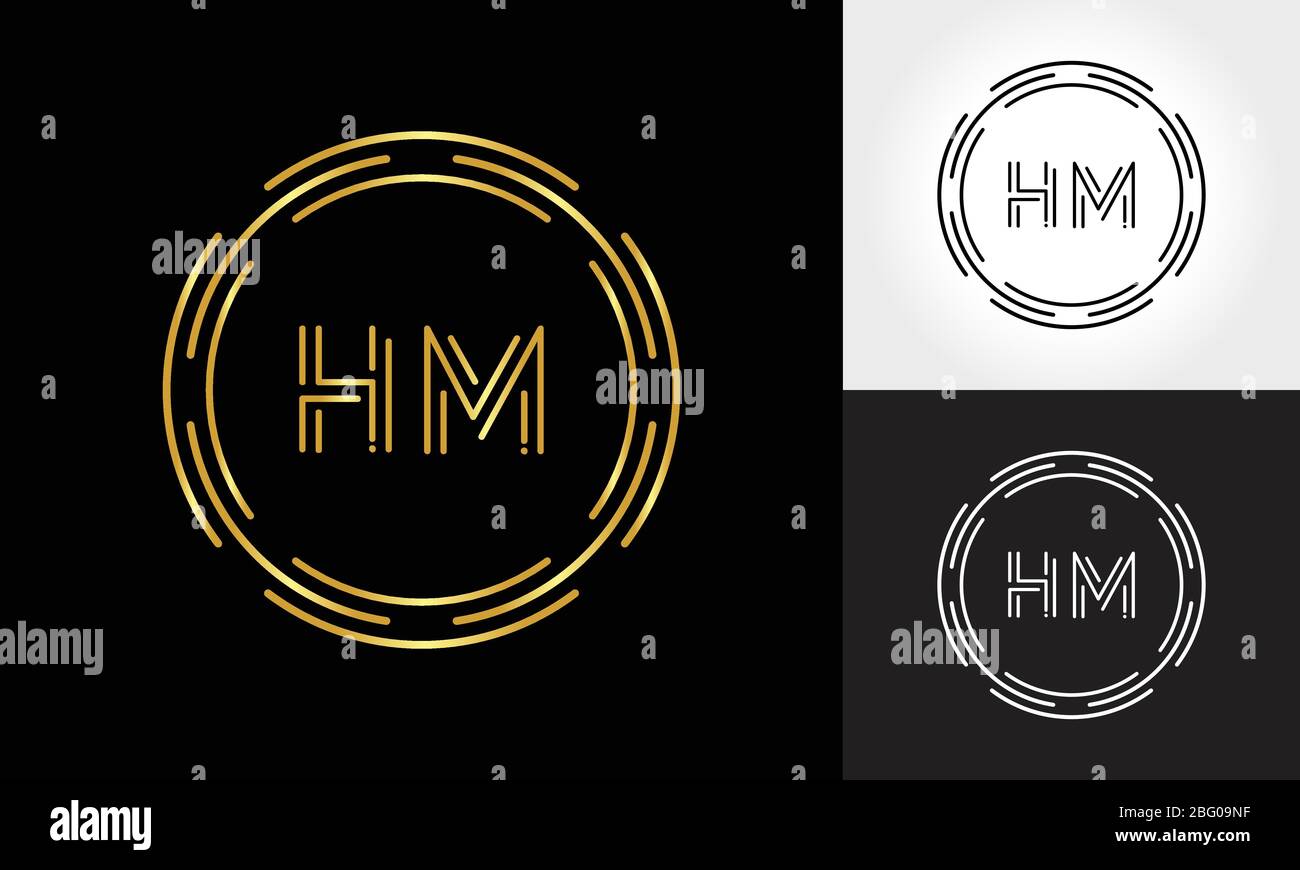 HM Logo Design Vector Template. Initial Circle Letter HM Vector Illustration Stock Vector