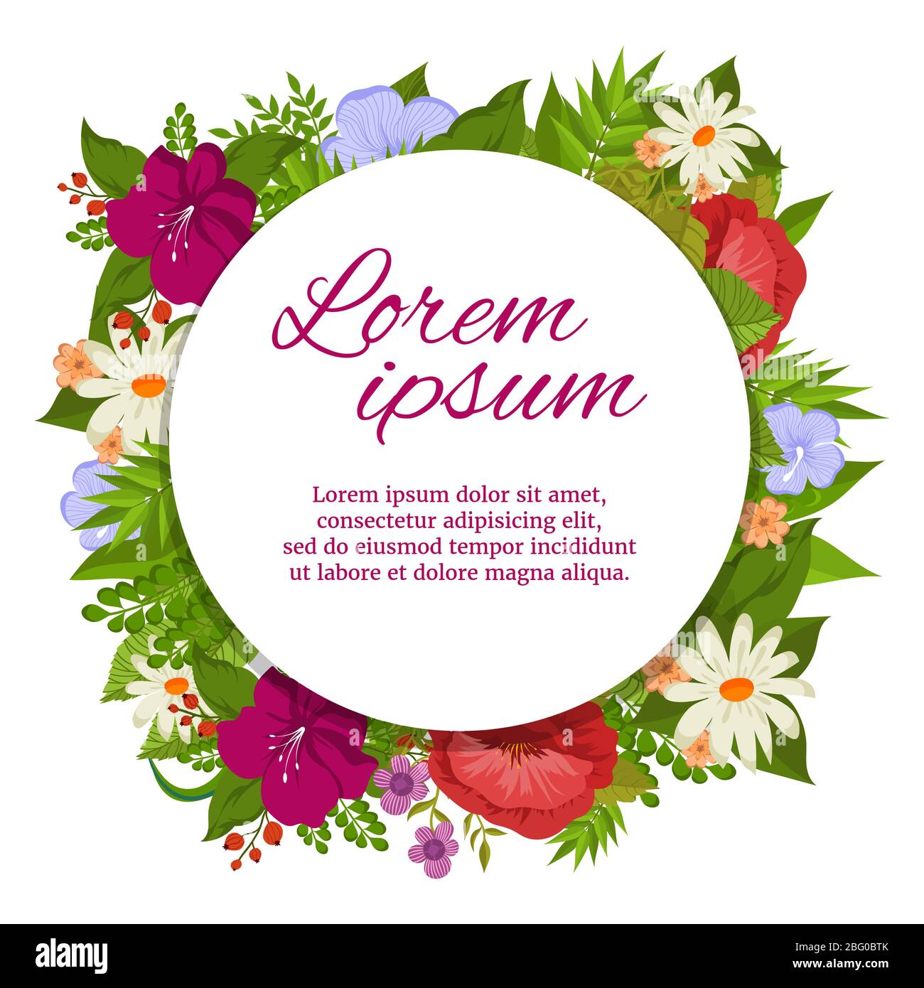 Colorful flourish round banner design for wedding advertising postcards. Banner with flower and