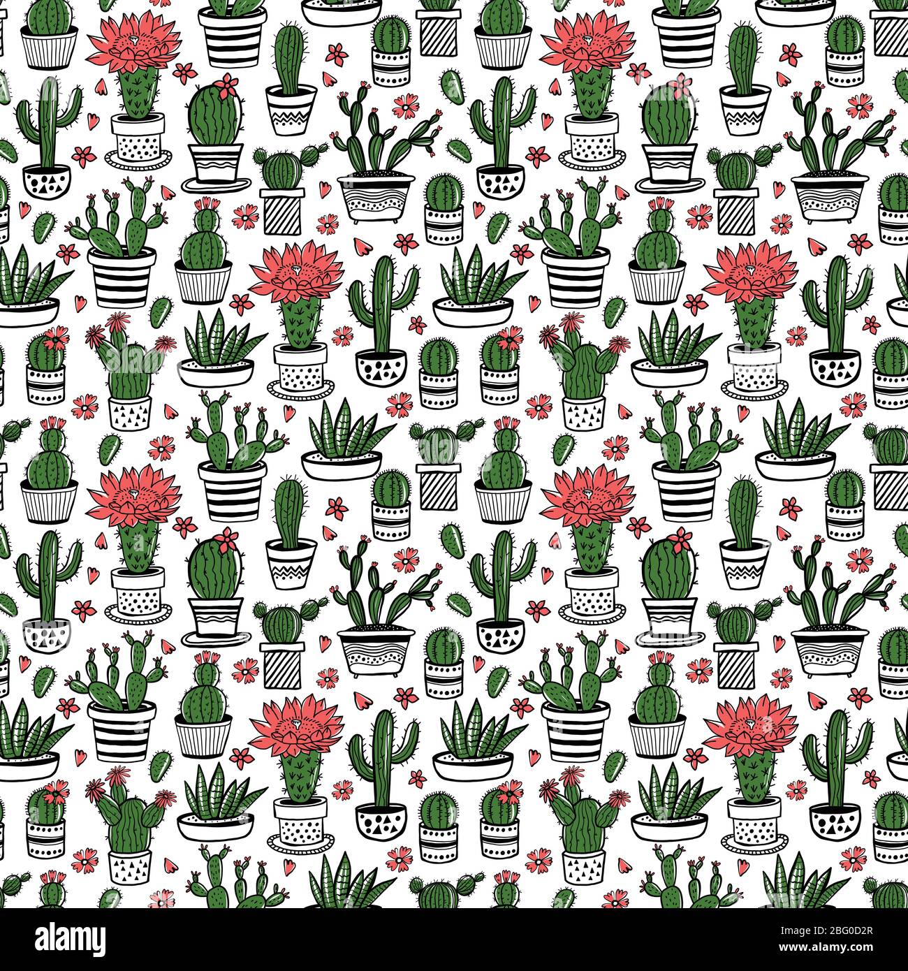 Cactus and succulent hand drawn seamless pattern in sketch style ...