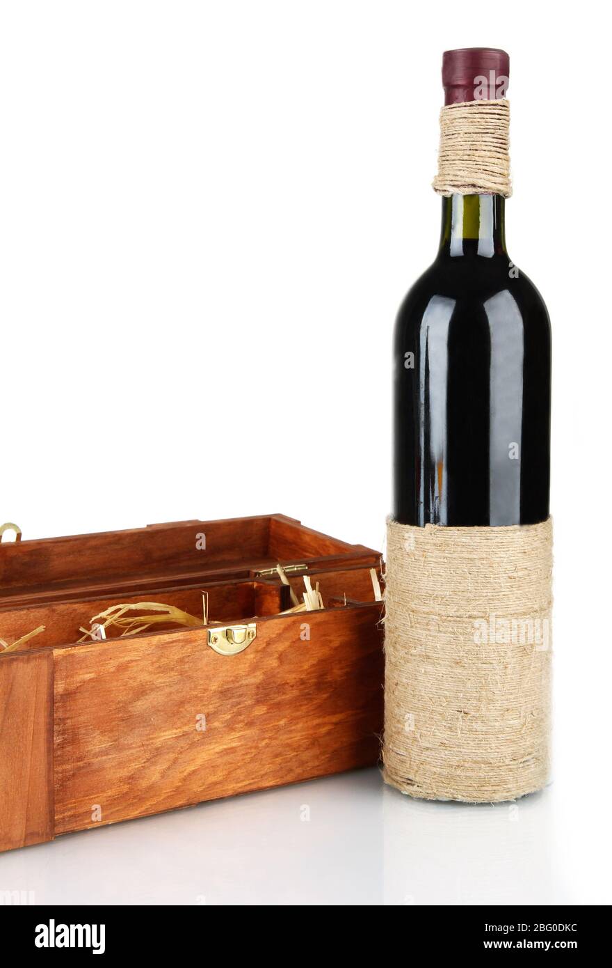 Red wine in box isolated on  white Stock Photo