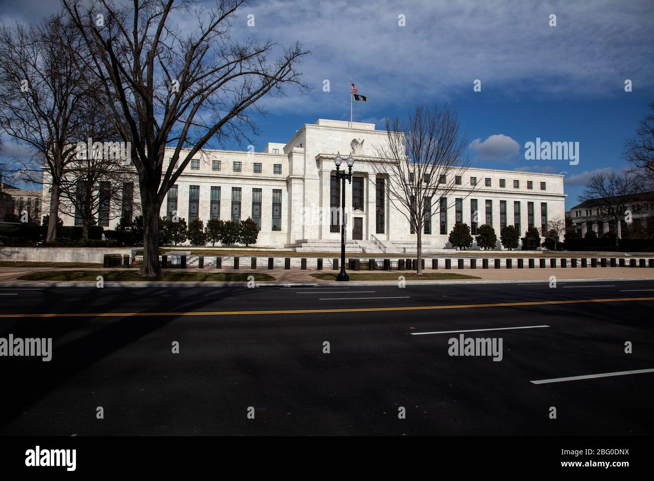 The Marriner S. Eccles Federal Reserve Board Building at 20th Street and Constitution Avenue in Washington DC, USA Stock Photo