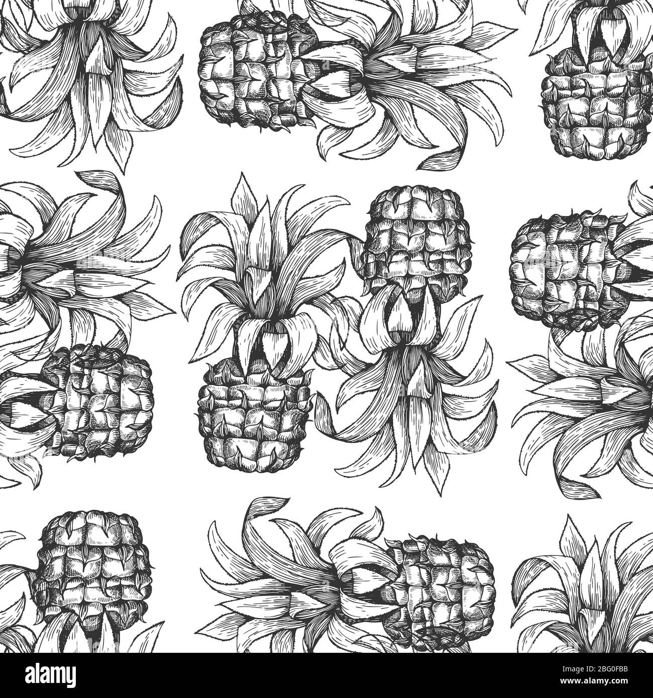 Pineapple seamless pattern. Hand drawn vector tropical fruit ...