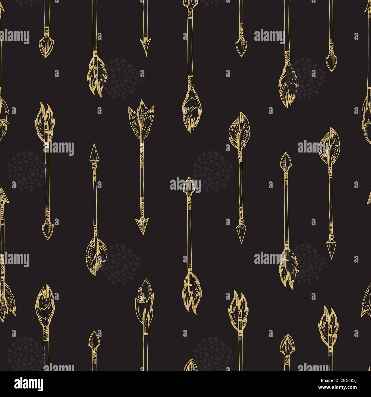 Gold arrows seamless pattern - doodle boho arrows texture design. Vector illustration Stock Vector