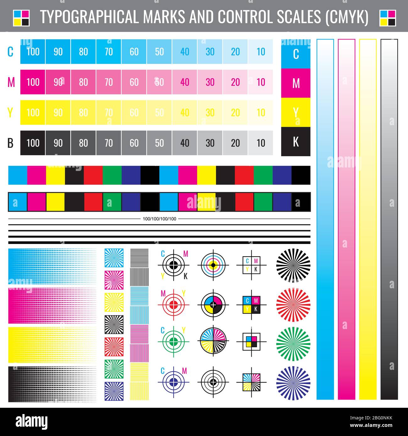 Calibration Printing Crop Marks CMYK Color Test Vector Document 