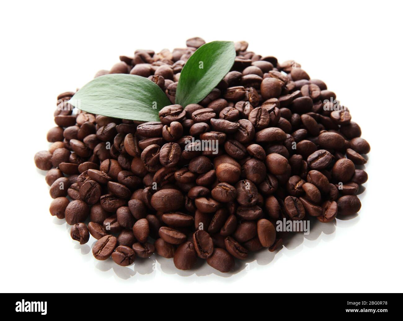 Coffee beans with leaves isolated on white Stock Photo - Alamy