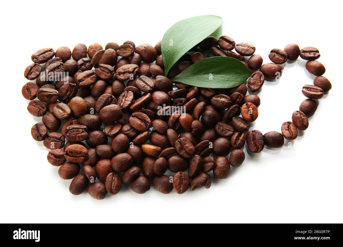 Coffee beans with leaves isolated on white Stock Photo - Alamy
