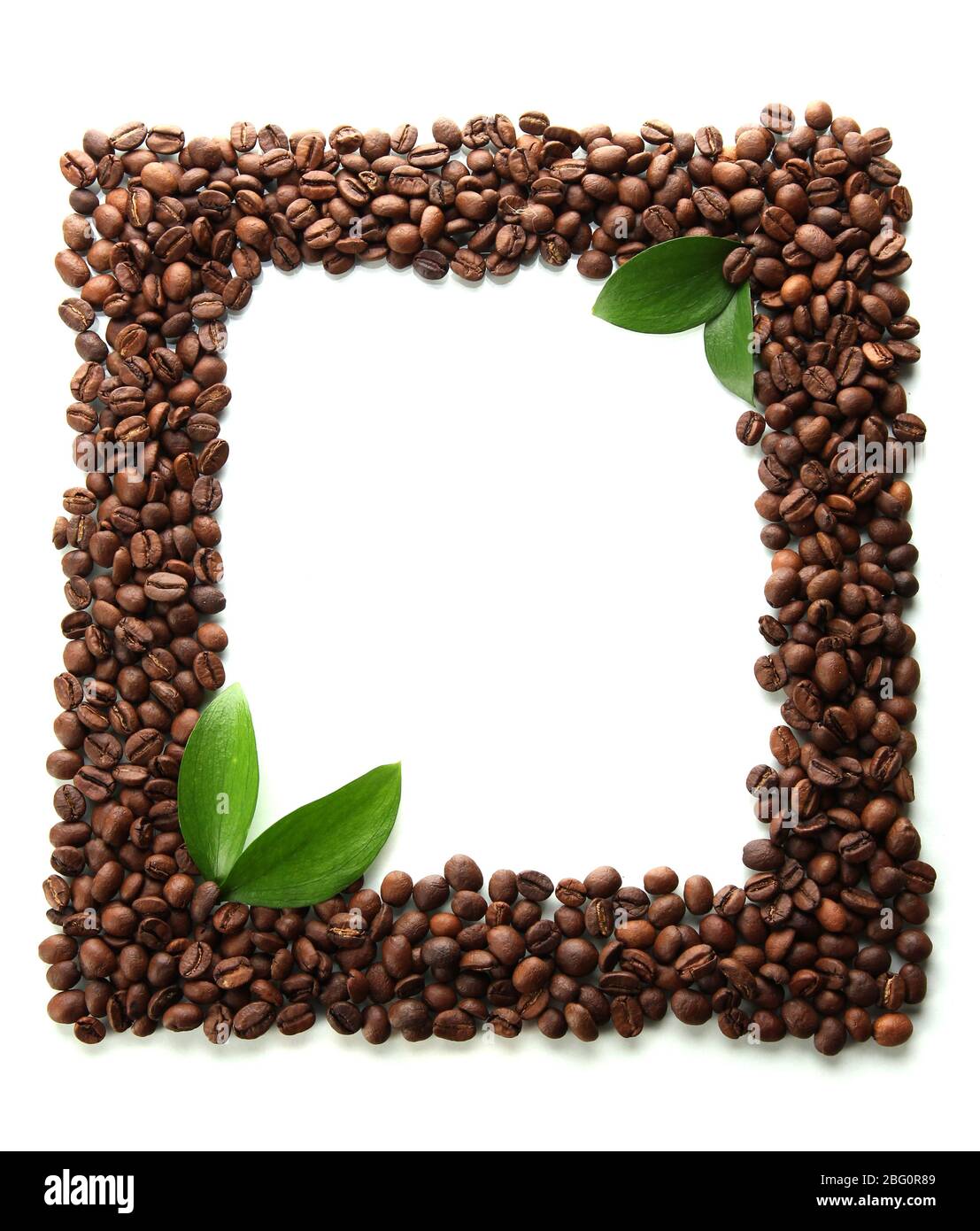 Coffee beans with leaves isolated on white Stock Photo - Alamy