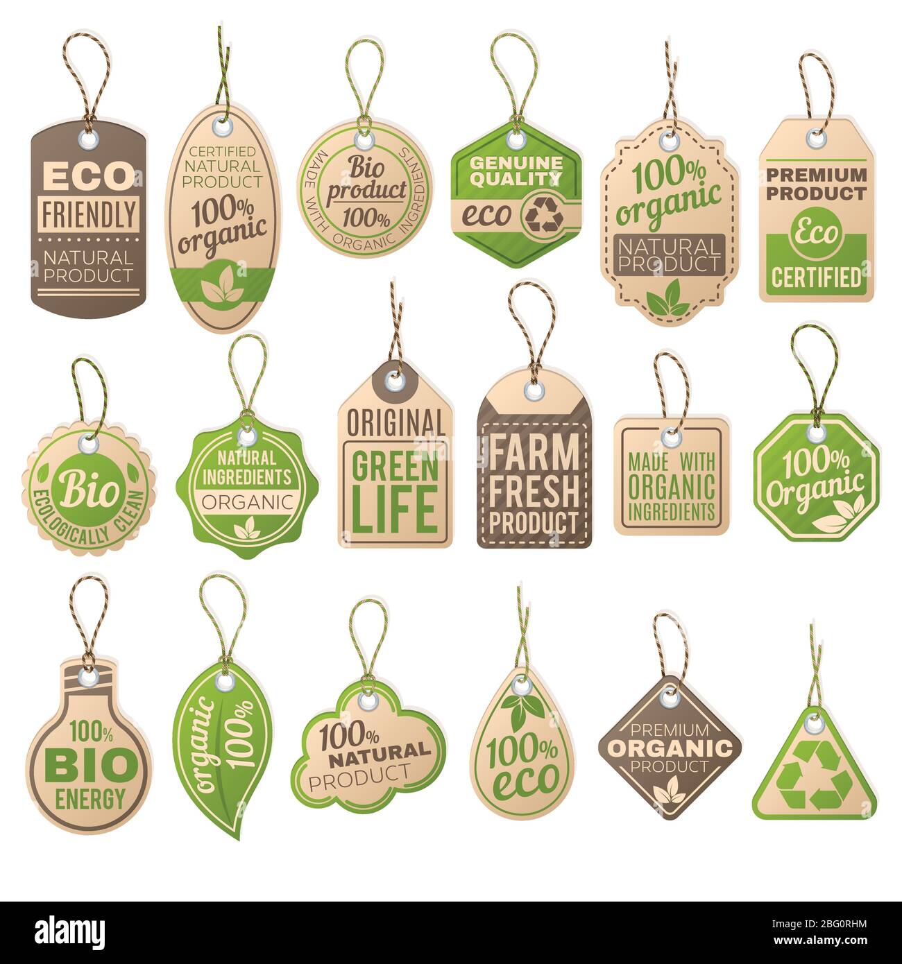 Vintage cardboard eco price tags. Shop organic bio farm vector paper labels. Sale eco tag, paper organic label cardboard illustration Stock Vector