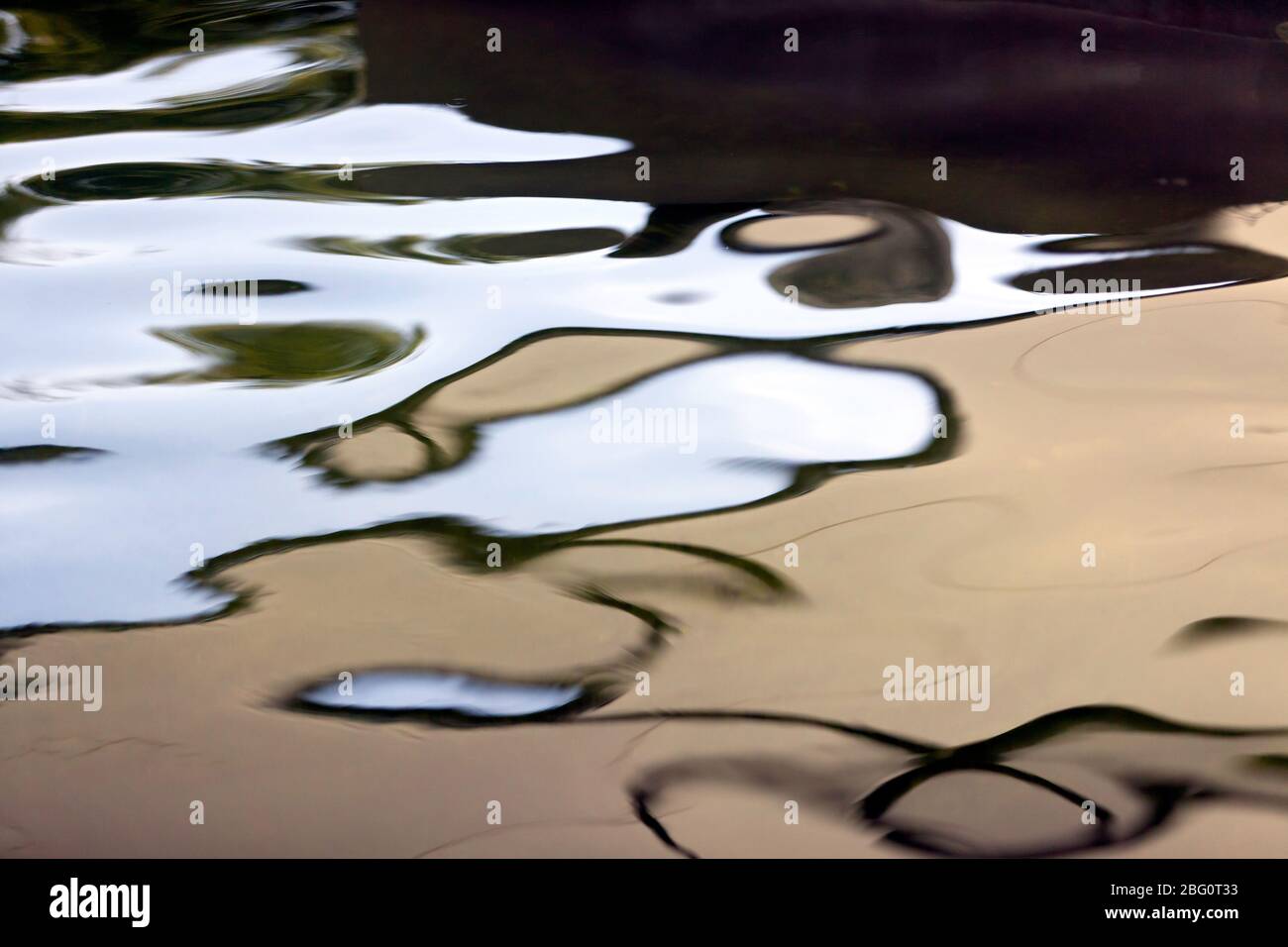 Close-up, abstract view of  ripples and reflections on the surface of a pool of water Stock Photo