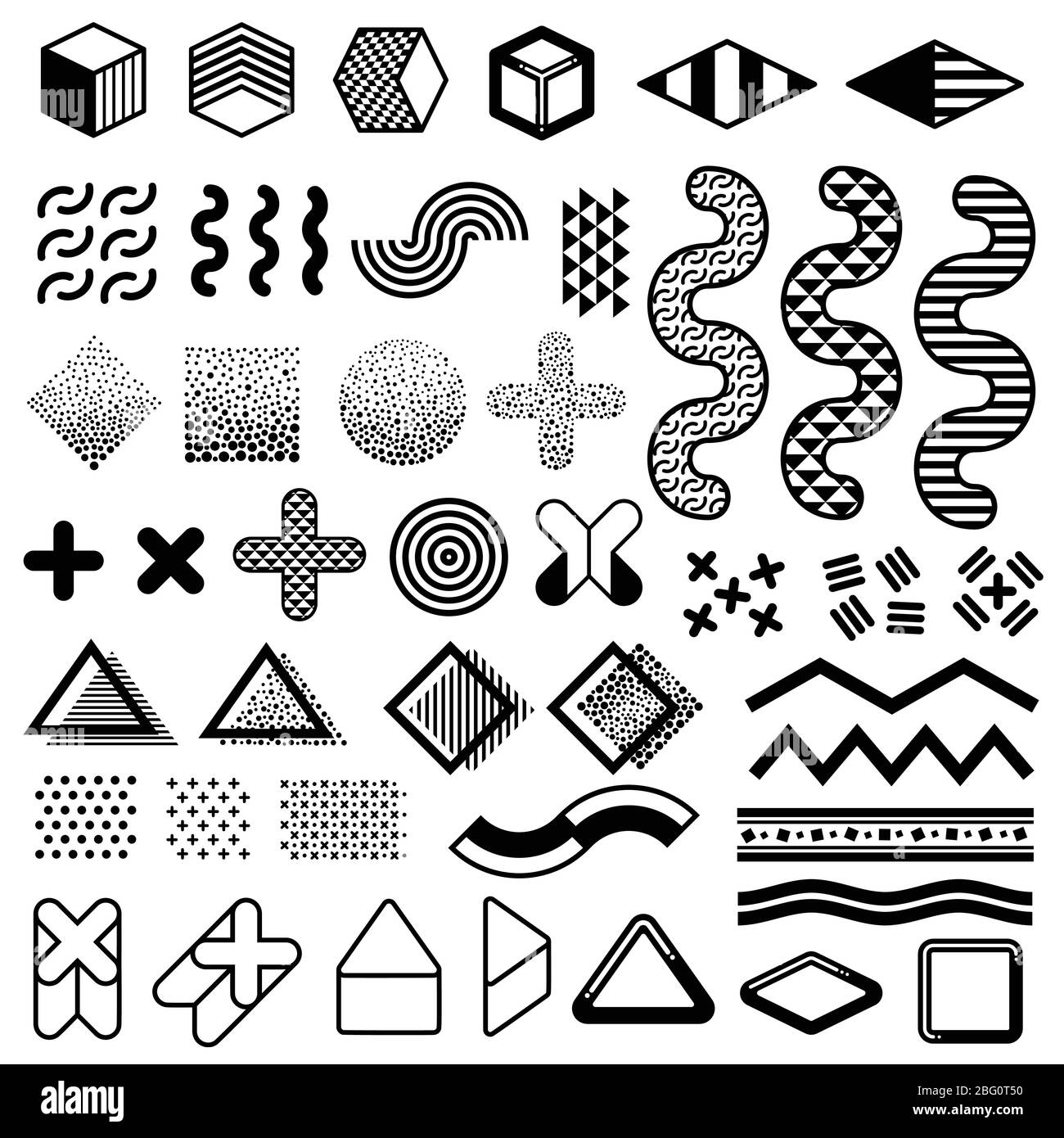 Abstract 1980s fashion vector elements for memphis design. Modern graphic shapes for trendy patterns. Trendy geometric hipster simple elements illustr Stock Vector