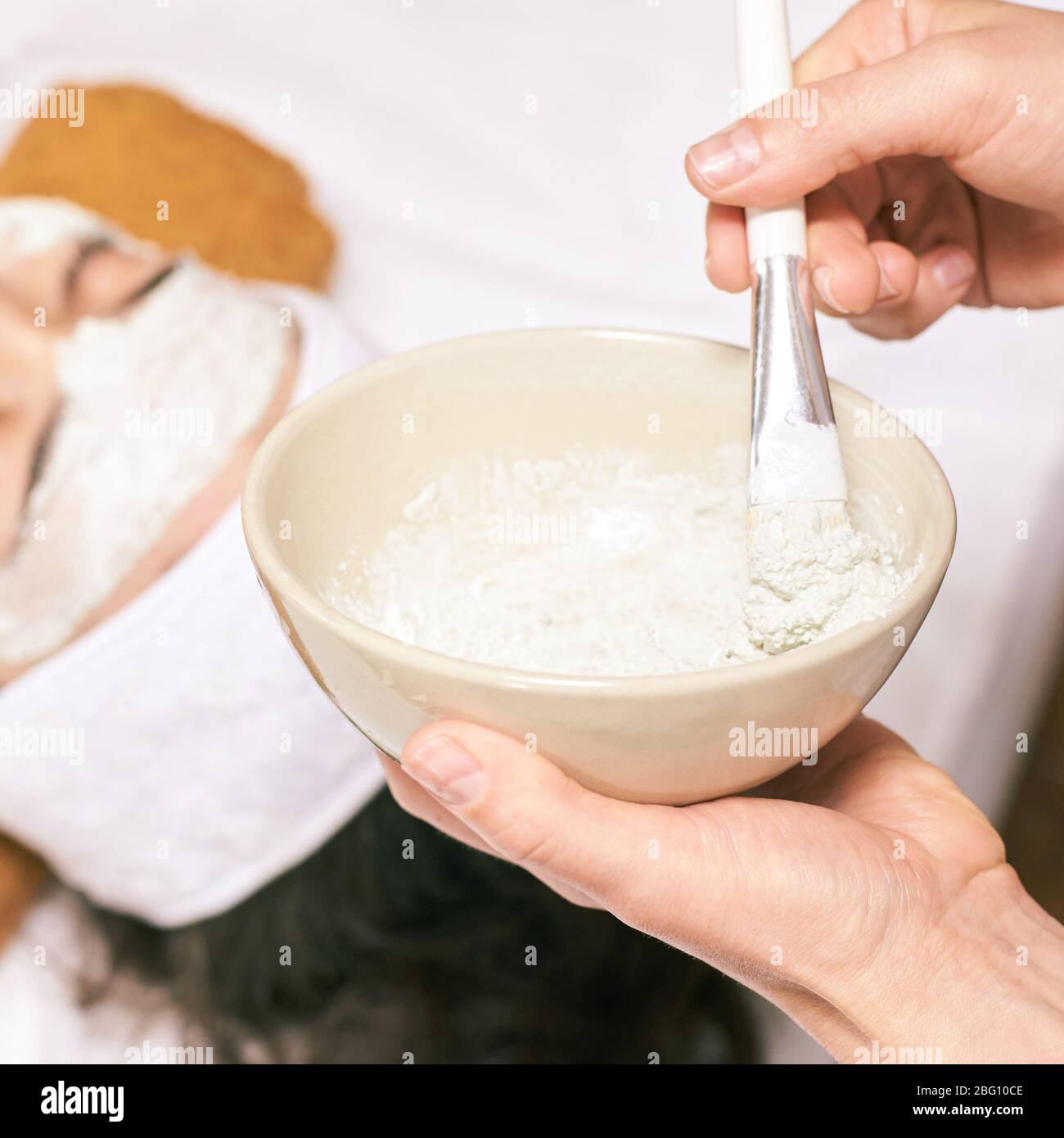 chemic facial peel mask. Cosmetology acne treatment. Young girl at ...