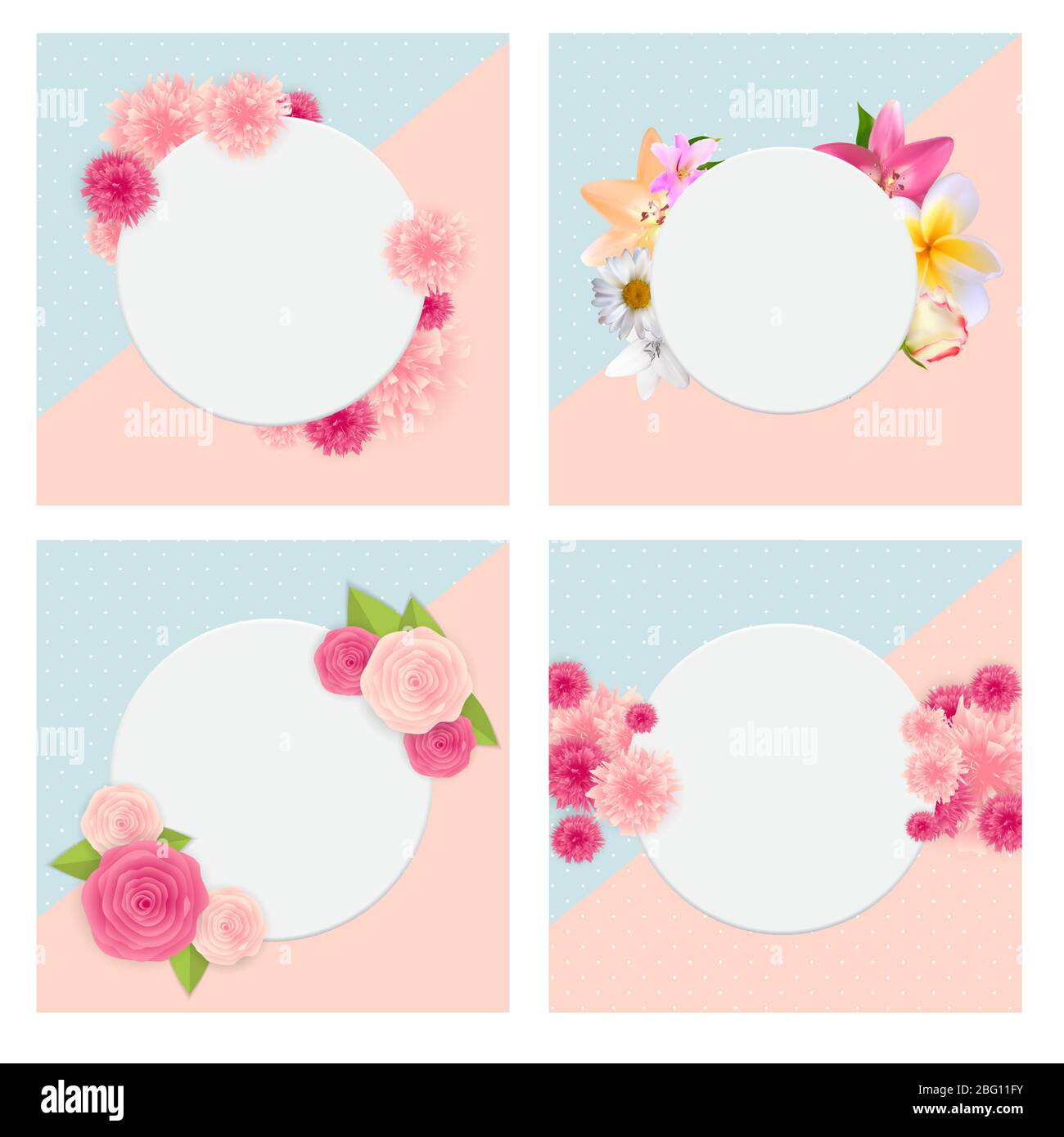 Cute Background with Frame and Flowers Collection Set. Vector ...