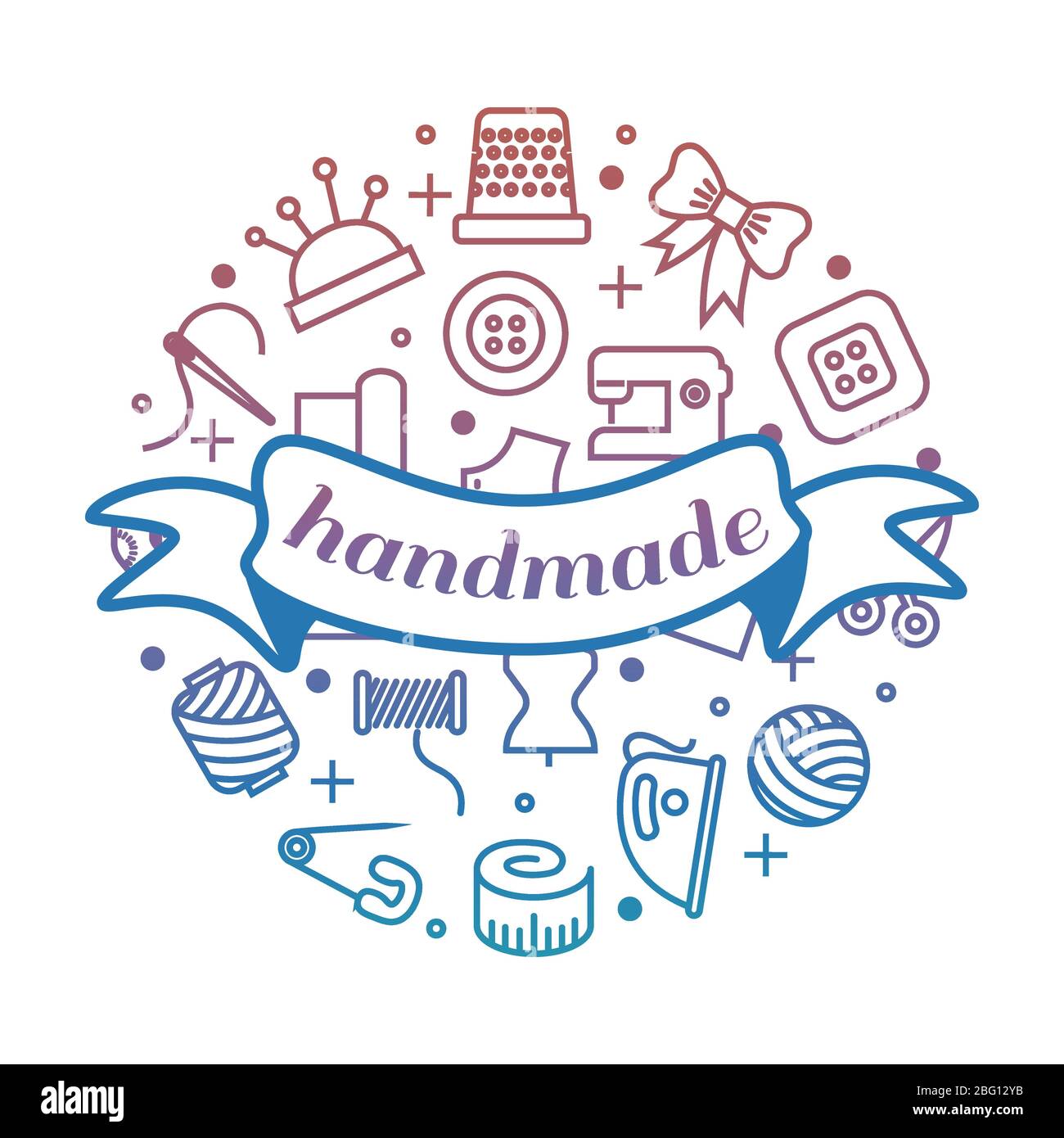 Bright handmade work round concept with line icons and banner. Handmade ...