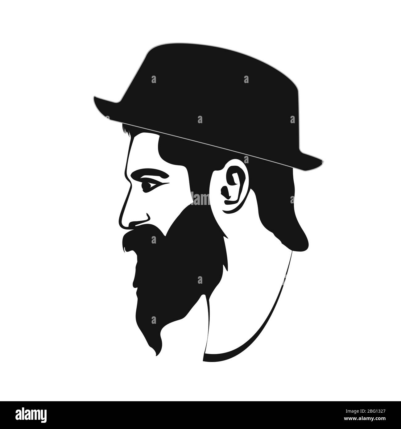 Vector portrait of bearded hipster face wearing hat looking away Stock ...