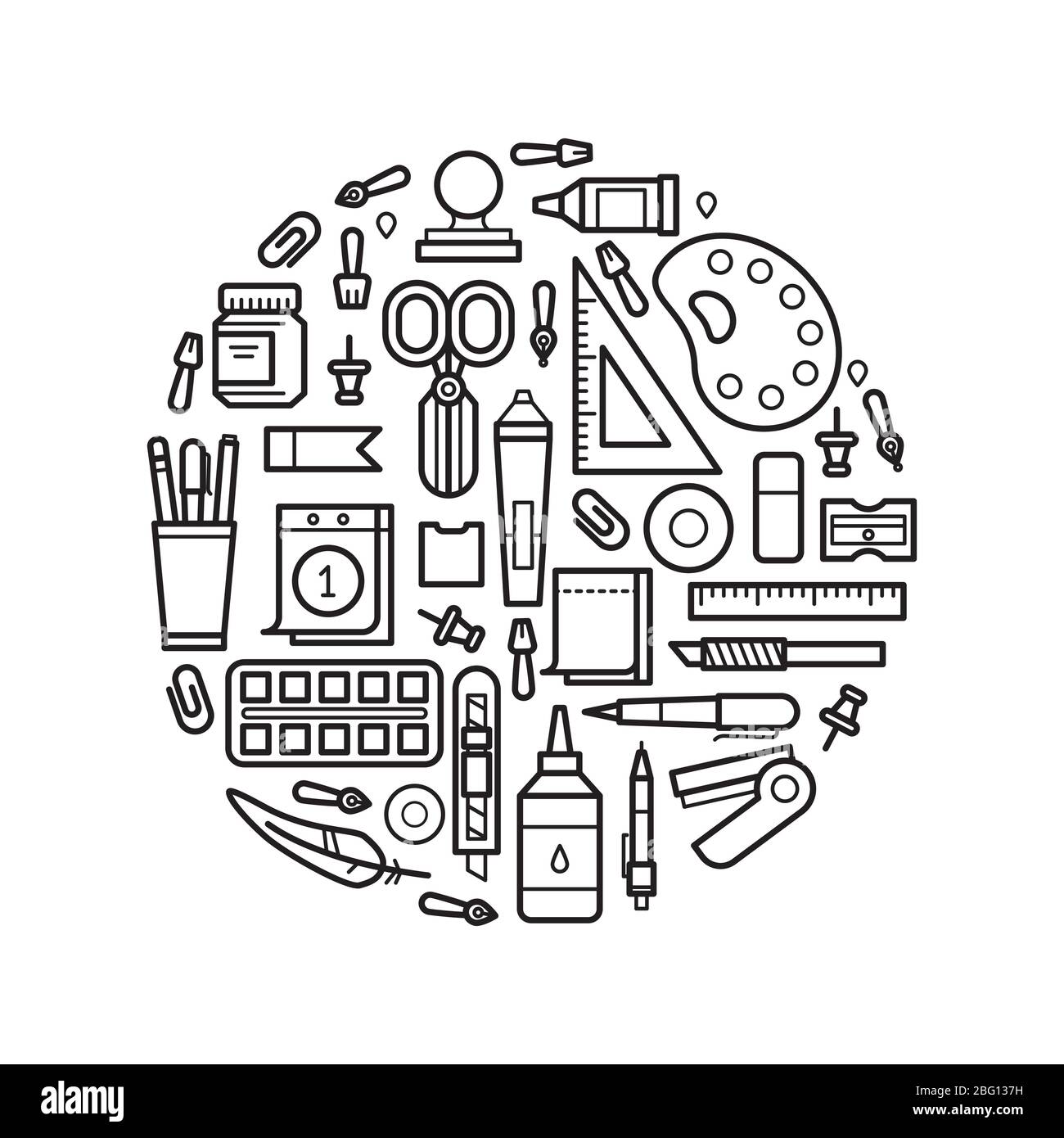 Office stationery linear icons isolated on wihite backgound. Vector illustration Stock Vector