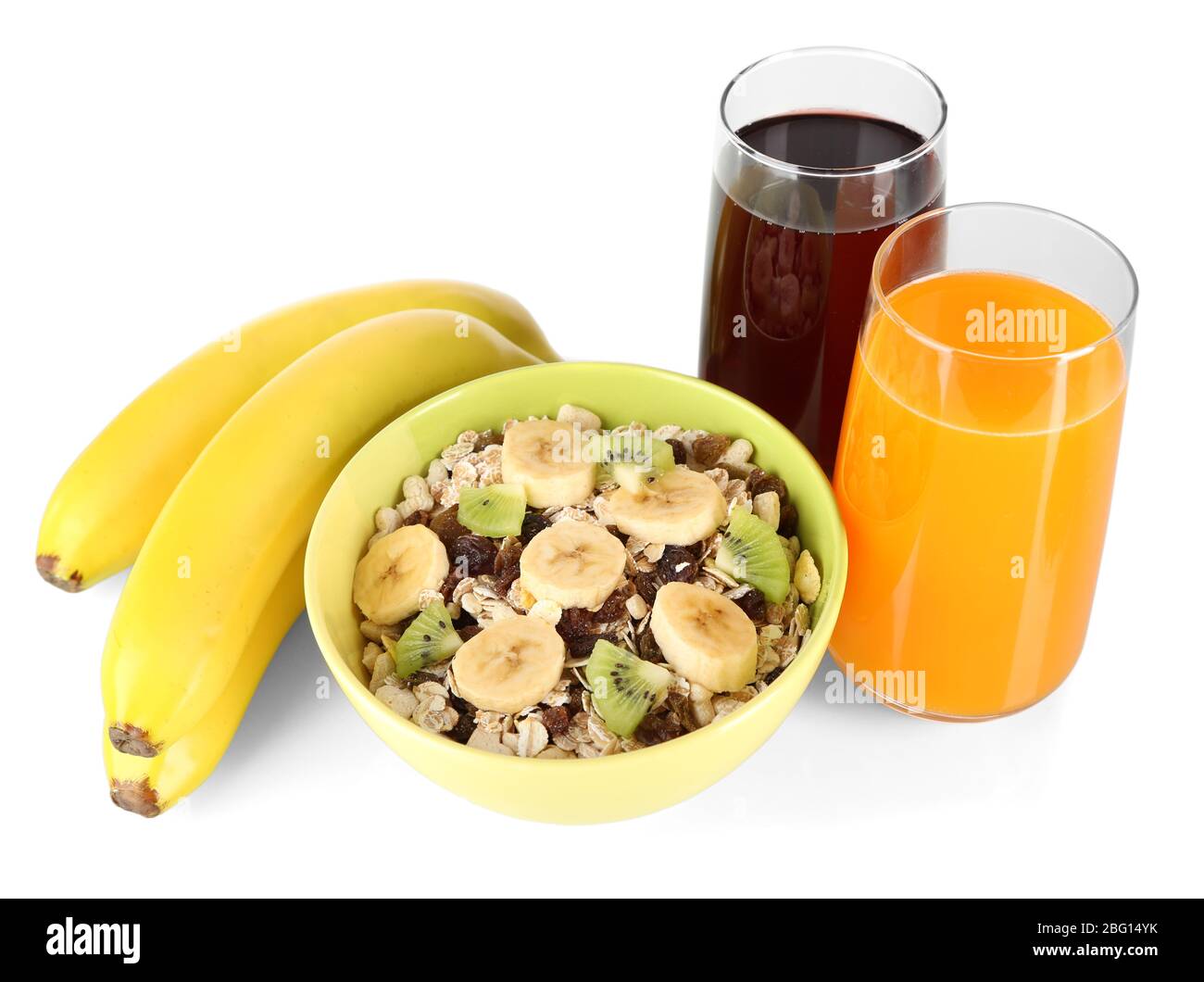 Wholegrain cereal fruit juice isolated hires stock photography and