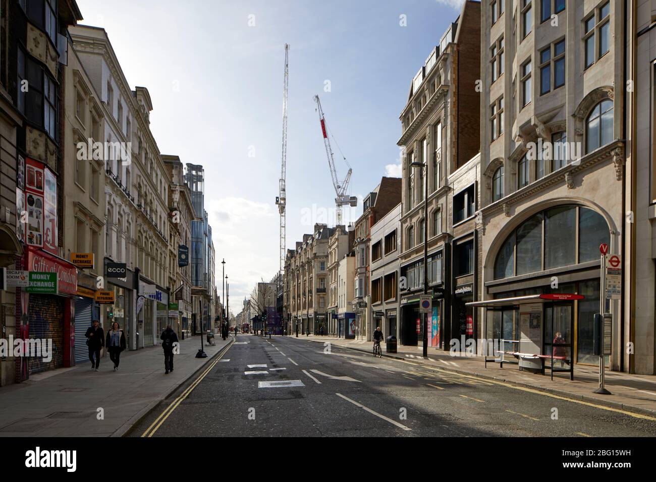 Empty deserted street of Oxford Street during restricted travel of Coronavirus COVID-19 Lockdown in London W1, England Stock Photo
