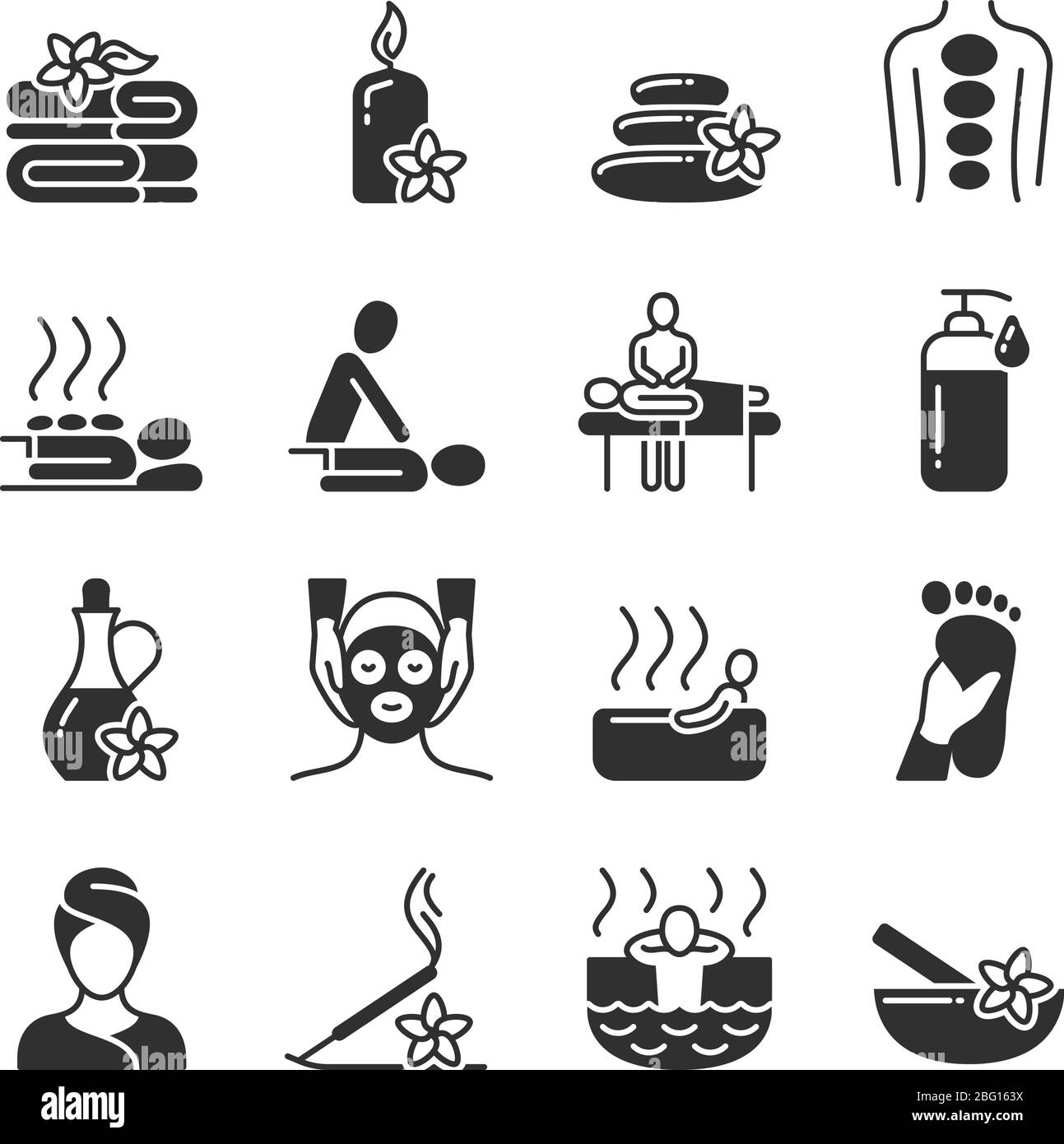 Massage And Spa Therapy Body Care Medical Vector Silhouette Icons Massage And Health Therapy 